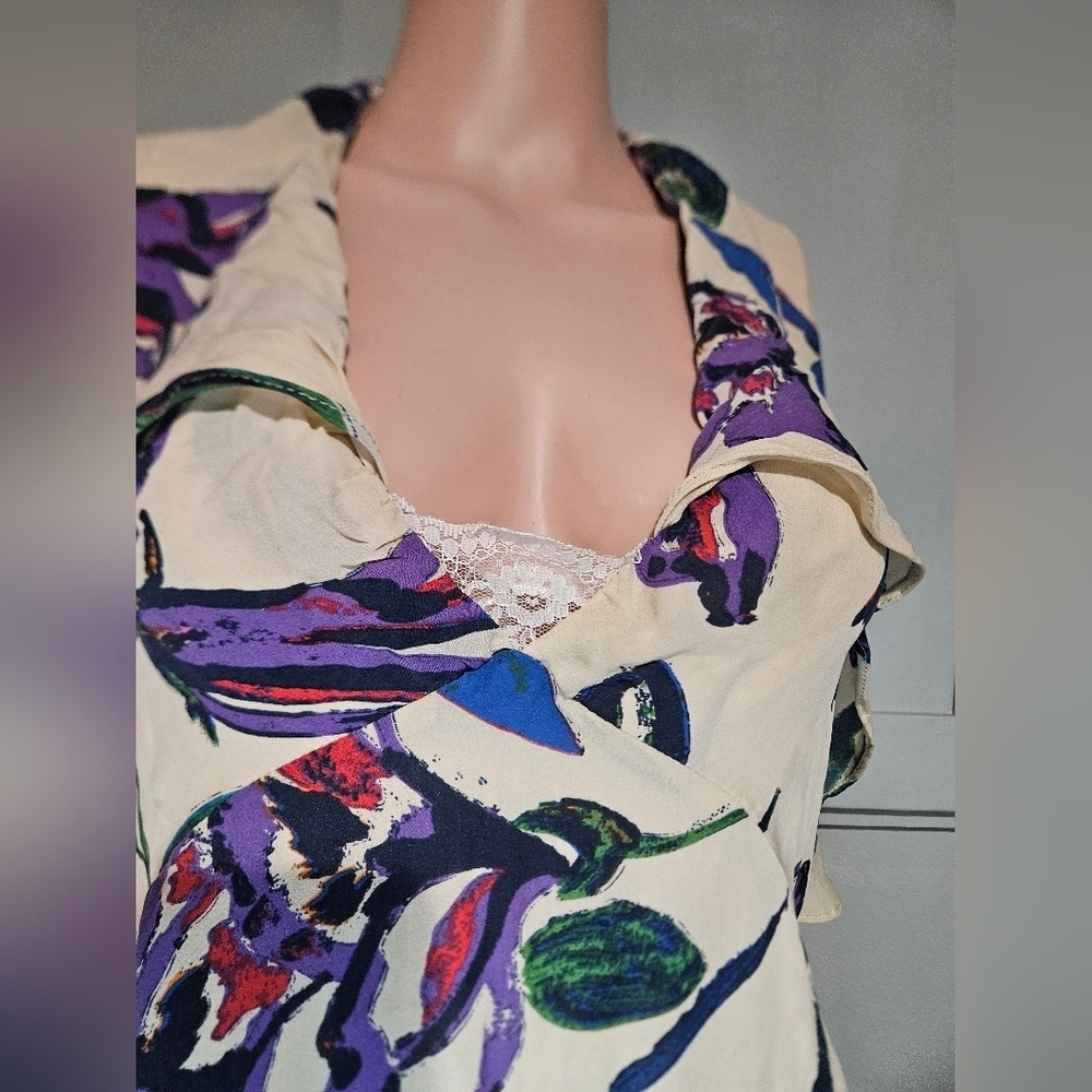 Anthropologie COREYLYNN CALTER 100% Silk Floral Cape Sleeve Dress – Size 14 - Picture 7 of 16